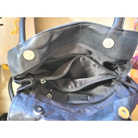 Vera Pelle Vintage Black Leather Elevated Basic Minimalist Bucket Shoulder bag - Picture 5 of 14